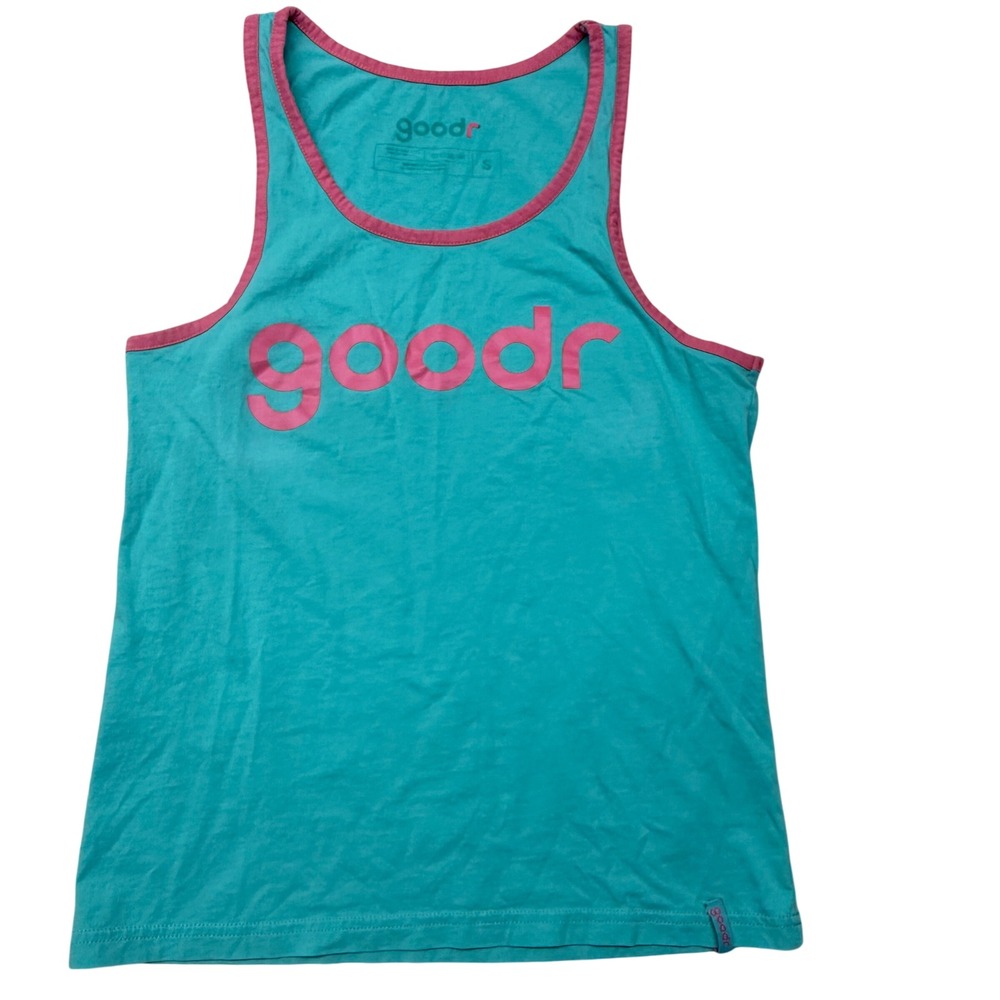 Goodr Womens Graphic Tank Top Teal Blue Pink Logo Activewear Running Shirt Small